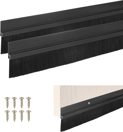M METERXITY 2Pack Door Sweep - 39" Door Bottom Brush Heavy Duty Seal Draft Stopper Aluminum Base with 20mm Brush, Adhesive/Screw Installation for Interior/Exterior/Garage/Sliding Doors, Black