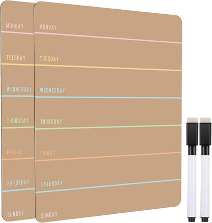 Outus 2 Pieces Magnetic Weekly Dry Erase Boards Erasable Weekly Calendars Whiteboard Planners with 2 Pieces Markers for Office, Home, School Supplies (Color 1, 9.4 x 7.5 Inch)