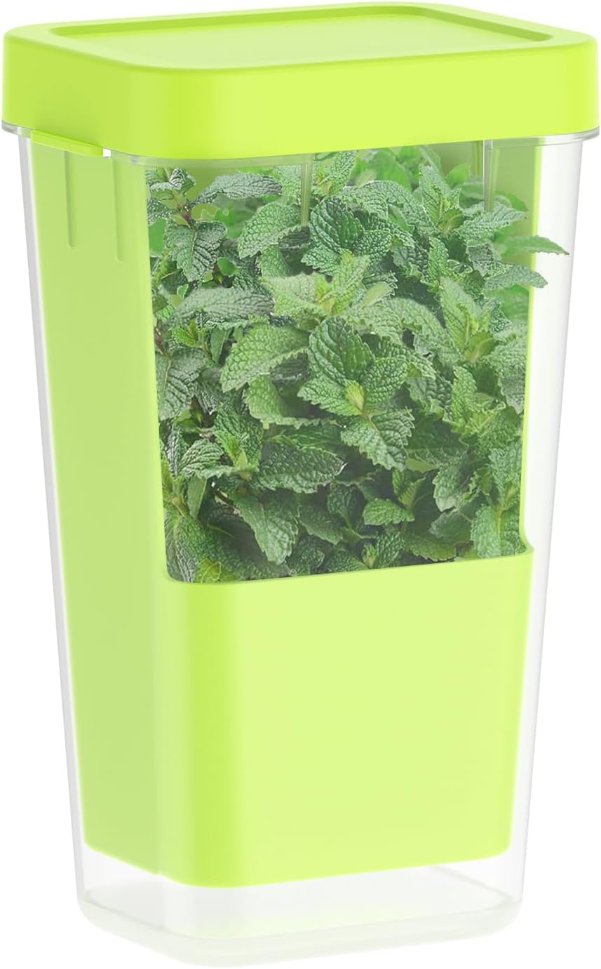 Fresh Herb Keeper for Refrigerator, 5.1x4.1x 9.06 in Clear Herb Saver, Fridge Asparagus Container, Fresh Herb Saver, Herb Storage Containers, for Cilantro, Parsley, Thyme, Asparagus(Green)
