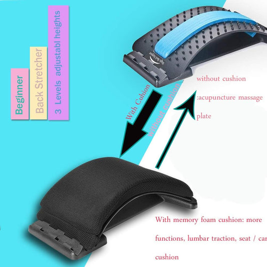 Multi-Level Back Stretcher Device, Lumbar Back Stretching Device, Memory Foam Lumbar Pillow Back Pain Support for Office Chair and Pain Relief(Blue)