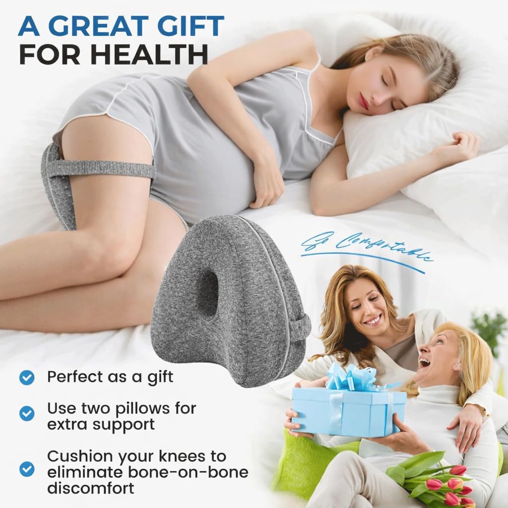 Knee Pillow for Side Sleepers Hip Pain,Alignment Pillows for Side Sleepers with Adjustable Strap,Leg Pillow for Side Sleeping,Shaped Memory Foam Pillows Relieving Leg, Back, Knee (Blue)