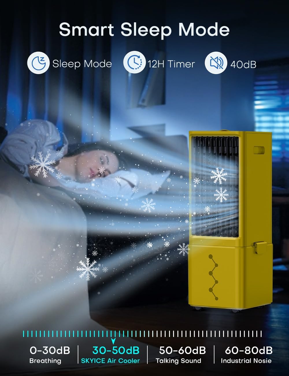 Portable Air Conditioners 4 Modes&3 Speeds,4 Ice Packs, Waterless Alert System, 12H Timer, Remote,1 Gal Detachable Water Tank, 70°Oscillation Windowless Evaporative Air Cooler for Room Office