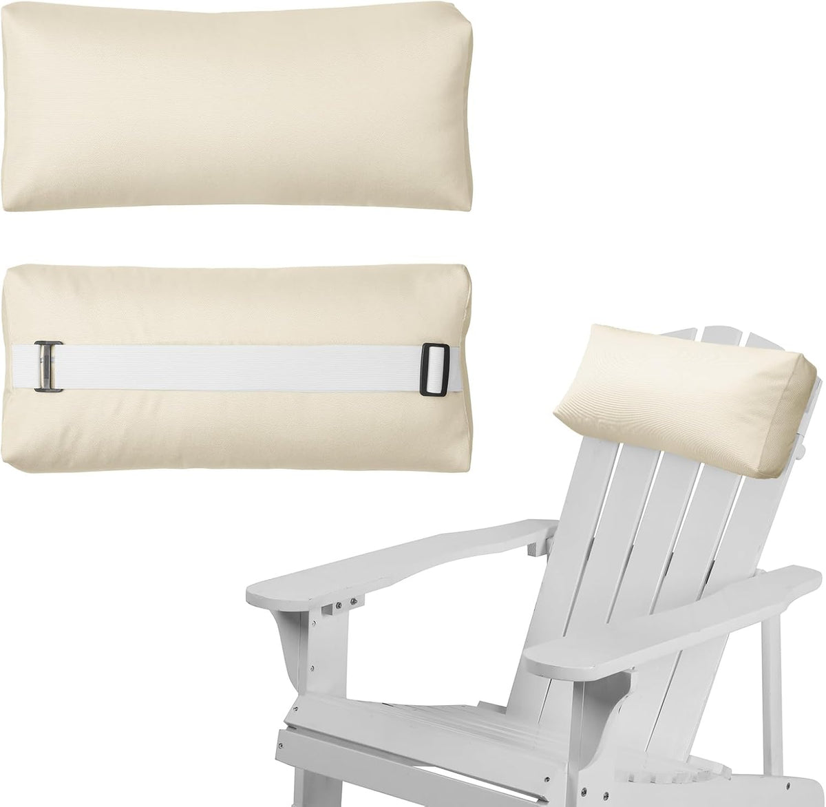 Chaise Lounge Head Pillow, 2 Pack Outdoor Patio Pillows with Adjustable Strap, Lounge Head Resting Pillow for Recliner Beach Pool Lounger Office Chair，Water Resistant Gray