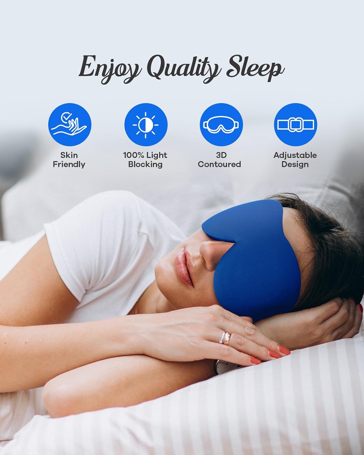 Sleep Mask for Side Sleepers, 3D Contoured Eye Mask for Sleeping, Soft Memory Foam Eye Cover with Adjustable Strap, No Pressure on Eyes, Travel Sleep Mask for Men Women, Shift Work & Naps