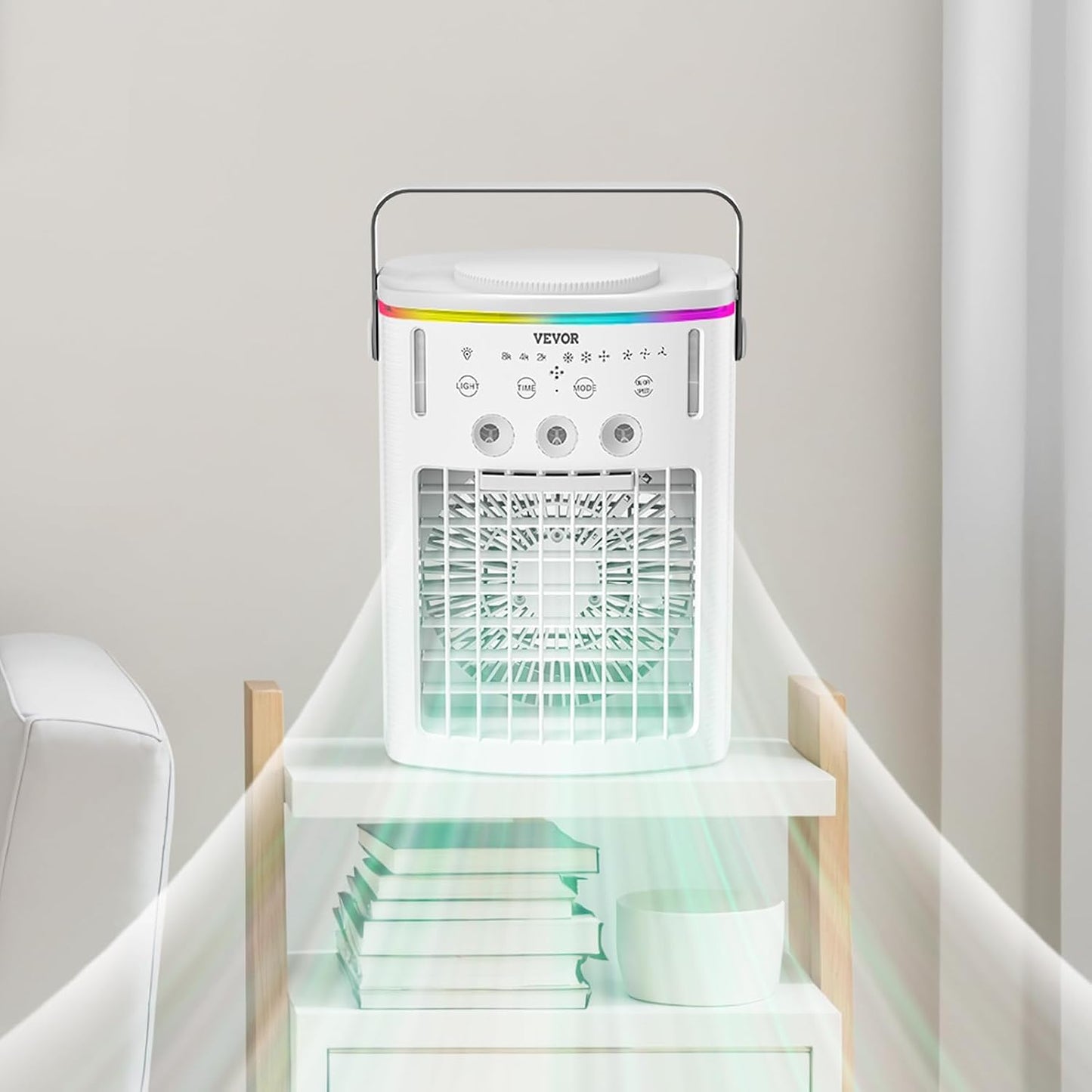 VEVOR Portable Air Conditioner, 4-in-1 Evaporative Air Cooler with Remote Control, 3-Speed Mini Air Conditioner with Timer, 3 Mist Levels, 1L Water Tank, 120° Oscillating Mini AC Fan for Desktop Home