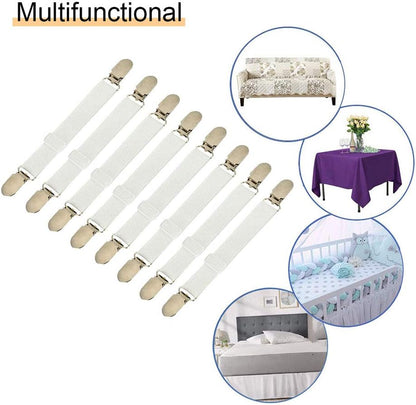 Adjustable Bed Sheet Straps Clips, Elastic Mattress Sheet Fasteners Holder and Suspenders, Grippers to Hold Sheet, Mattress, Sofa, Couch, Table Cloth, Ironing Board Cover, Black