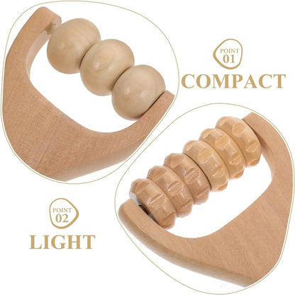 LALAFINA 4Pcs Wooden Massager Rollers Handheld Bead Rollers Lymphatic Acupressure Massage Tool for Men Women Foot, Legs, Arms, Light Brown