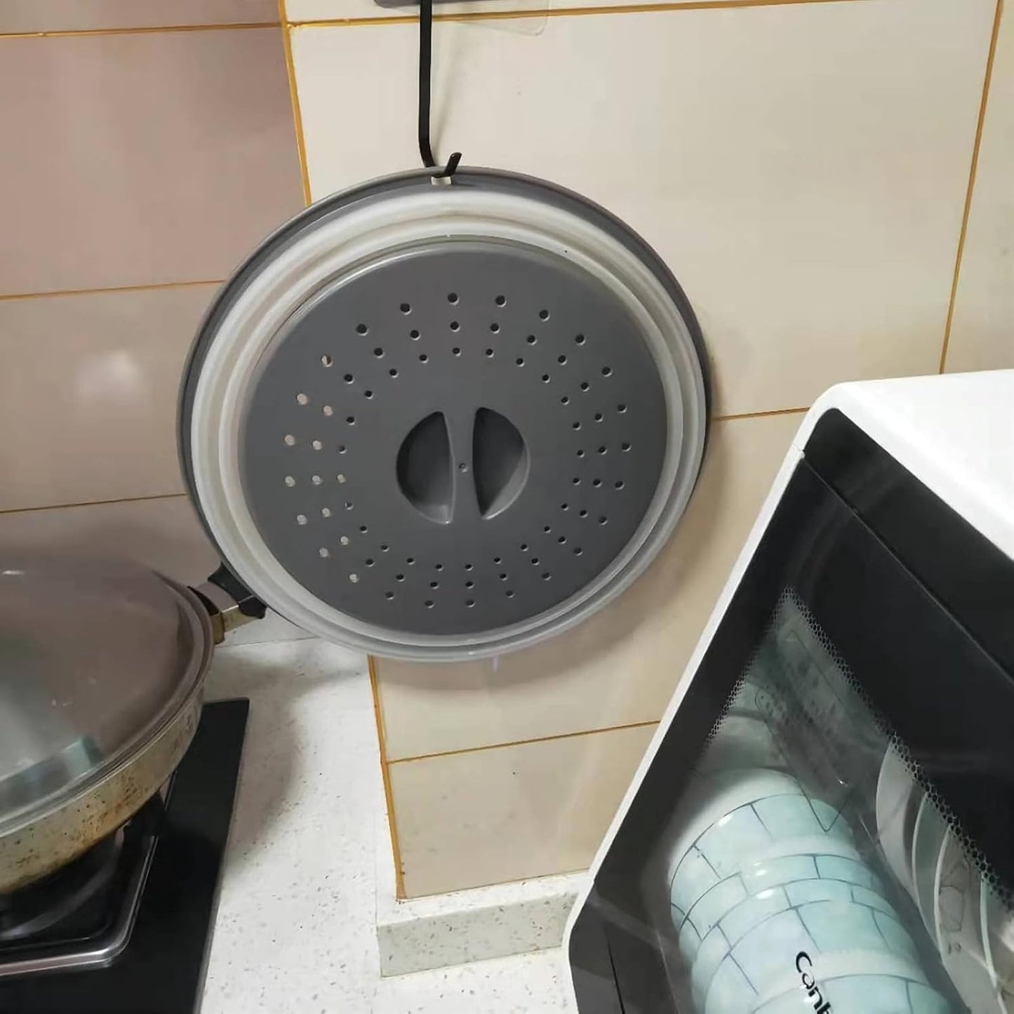 12 Inchs Microwave Splatter Cover & Silicone Mat, Large Vented Collapsible Guard dish Plate lid & Round Kitchen mat for food