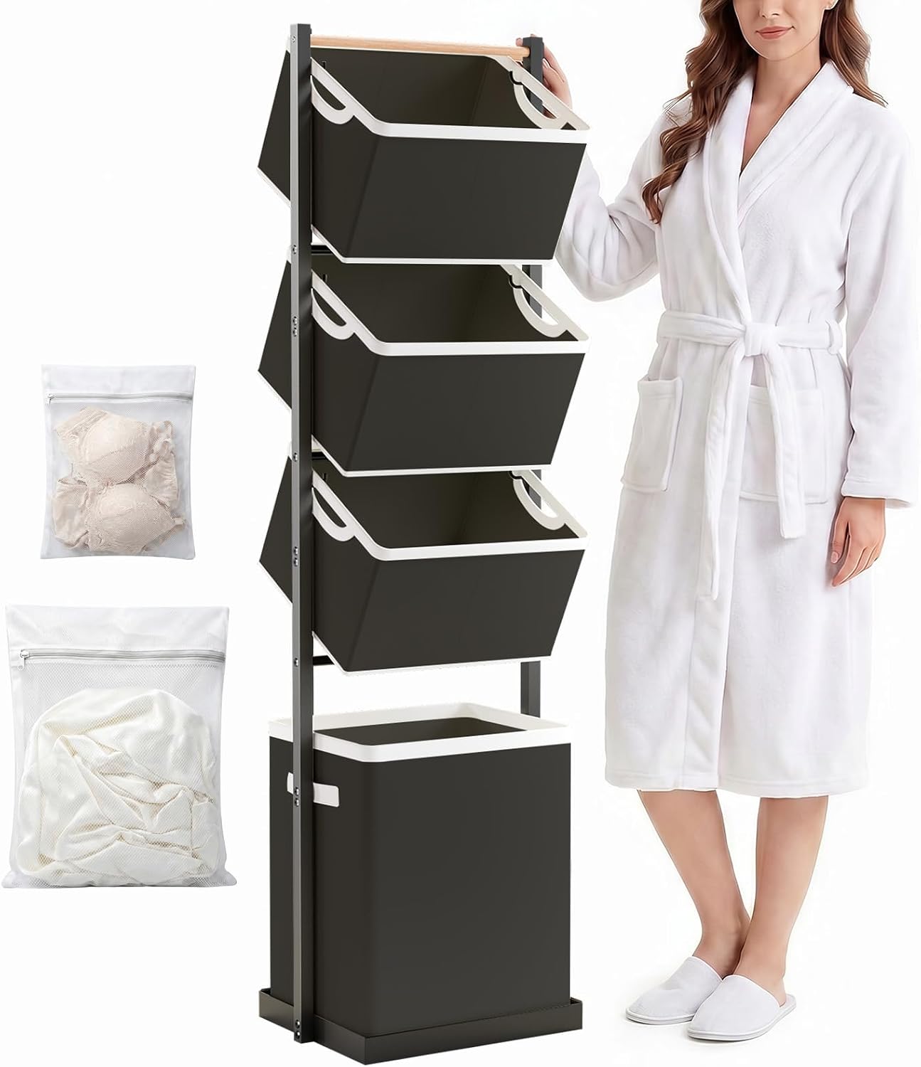 BAOKALER 4-Tier Laundry Hamper Sorter, Vertical Laundry Baskets with Wheel | Rolling Stackable Laundry Cart Removable, Organizer and Storage for Small Space, Dorm, Closet, Bathroom