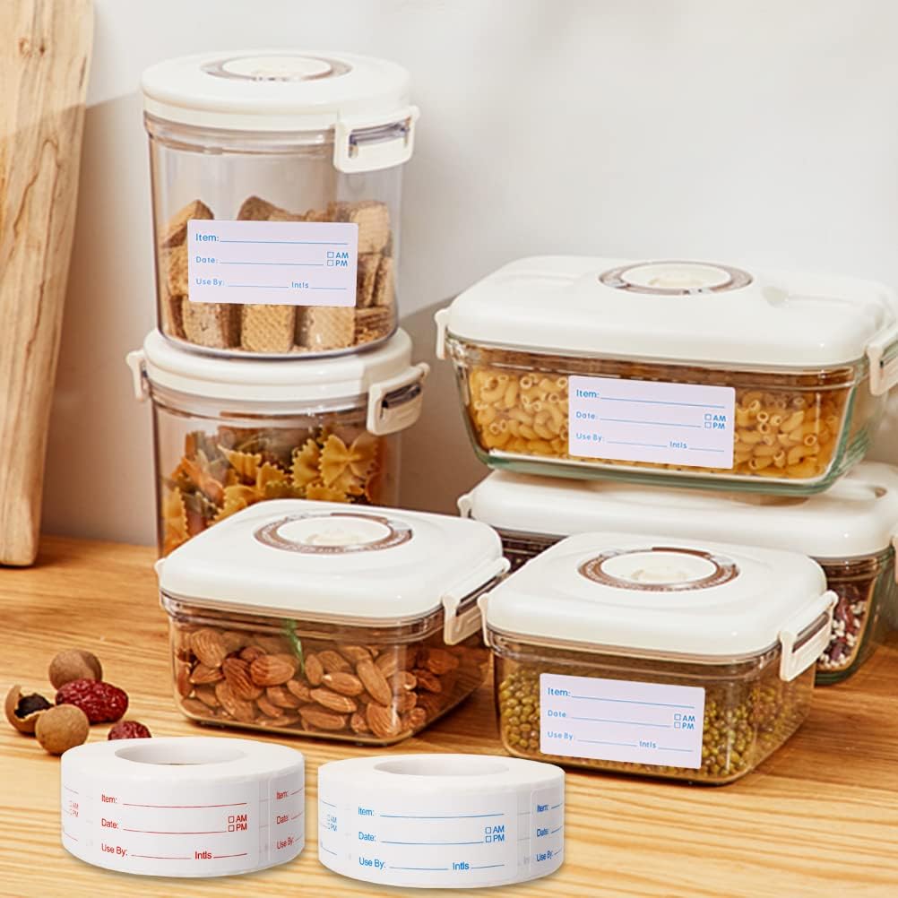 2 Rolls 1000 Pieces Removable Food Labels, 1 x 2 Inch | Date Stickers for Freezer, Refrigerator Food Containers - Easy to Write