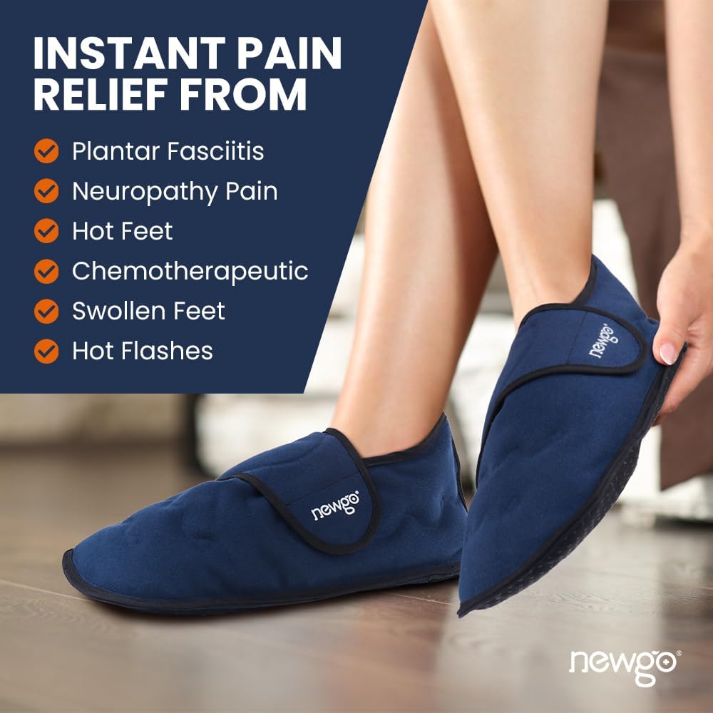 NEWGO Foot Ice Pack Slippers for Foot Heel and Arch Pain Relief, 2 Pack Reusable Gel Cooling Slippers for Plantar Fasciitis, Achilles Tendonitis, Toe Injuries, Heel Spurs