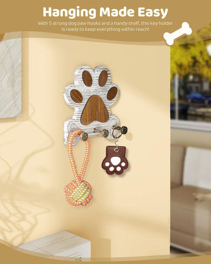 MTERSN Pine Wood Dog Leash Holder for Wall for Dog Walking Station, Black