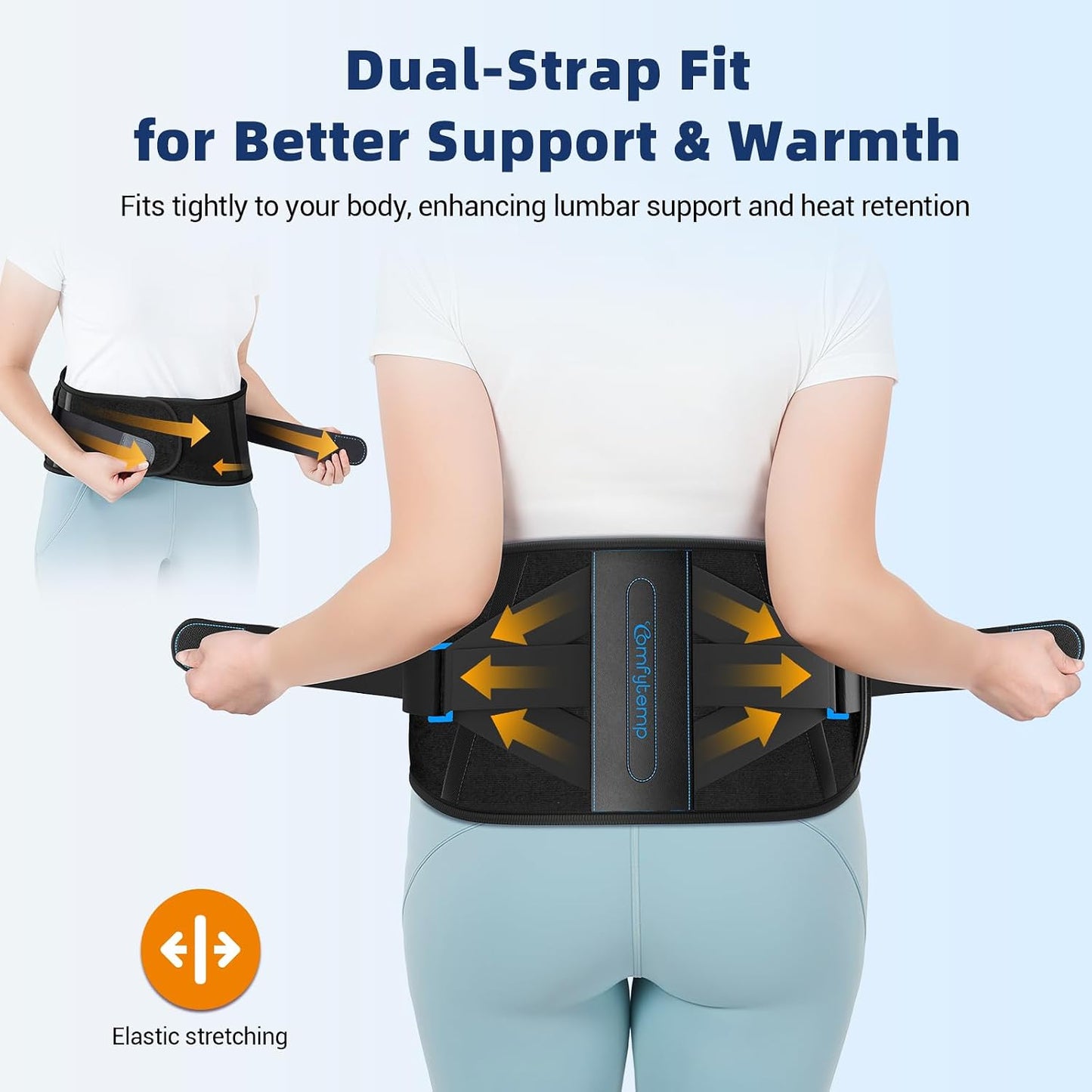 Comfytemp Cordless Heating Pad with Back Brace for Lower Back FSA Eligible | HSA Portable Wireless Wearable Heated Rechargeable Lumbar Support, Gifts for Mom Dad, 3 Heat 3 Timer, 52" (No Massage)