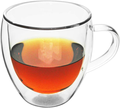 Glass Filtering Tea Maker Teapot with a Warmer and 6 Double-walled Tea Cups Set (Heating base, Standard)
