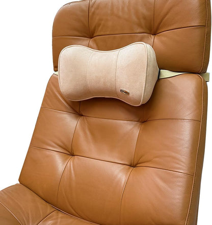 Memory Foam Neck Support Pillow for Recliner Car Headrest Pillow Tan | Couch Office Chair Head Cushion with Extension Adjustable Strap, Lower Back Lumbar Pain Relief, Ergonomic Design