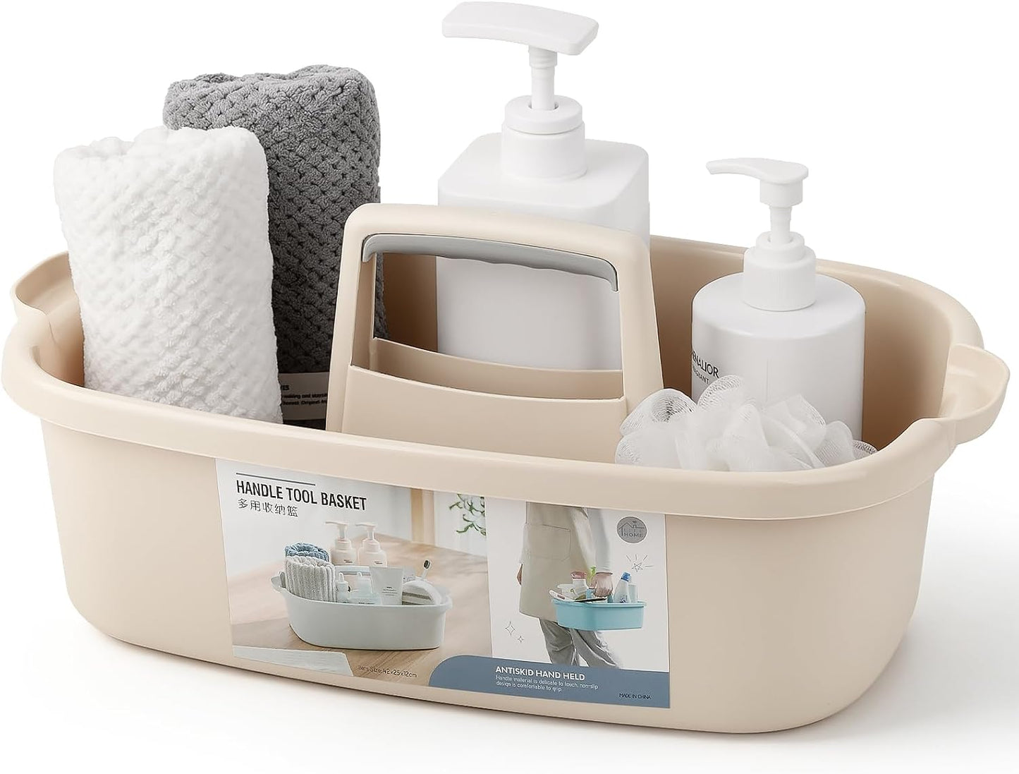 JiatuA Large Cleaning Supplies Caddy Portable Shower Caddy Basket Dark Gray | Sturdy Supply Organizer with Handle Plastic Bucket Tool Storage for Bathroom Bedroom Kitchen Garden College Dorm Essentials