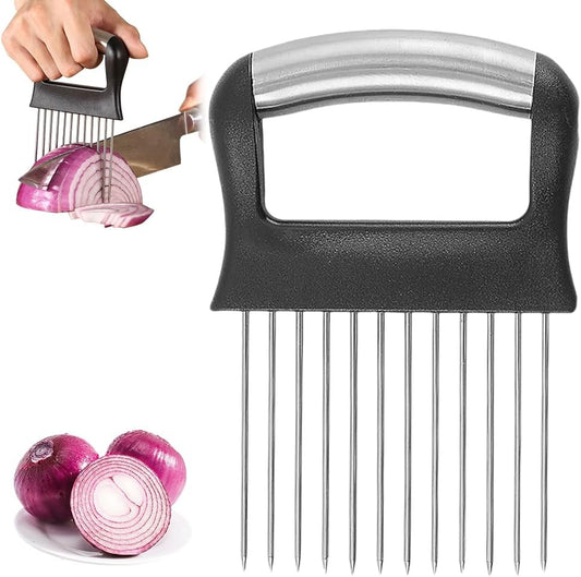 Onion Holder for Slicing, 2025 New Stainless Steel Onion Slice Holder Lemon Slicer Vegetable Cutter, Kitchen Chopper Slicing Assistant Tool for Meat, Onion, Potato, Tomato (B-1PCS)