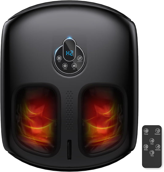Foot Massager with Heat, 4 Modes & Vibration & Compression & Rolling for Feet Toes Relief, Electric Shiatsu Foot Massager with Remote, Fits Up to Men's Size 12, Gift for Women Men Father's Day