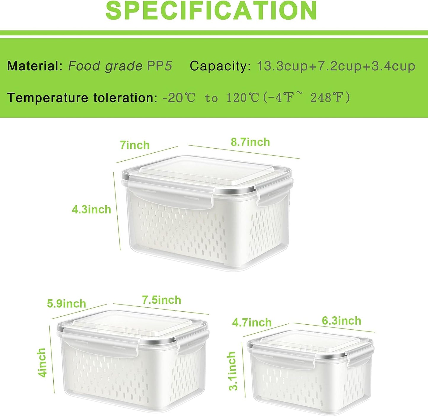 TBMax Fruit Storage Containers for Fridge Organizers and Storage, 4 Pack Large Produce Saver with Airtight Lid & Colander for Berry Lettuce Salad Vegetable Storage, Refrigerator Organizers