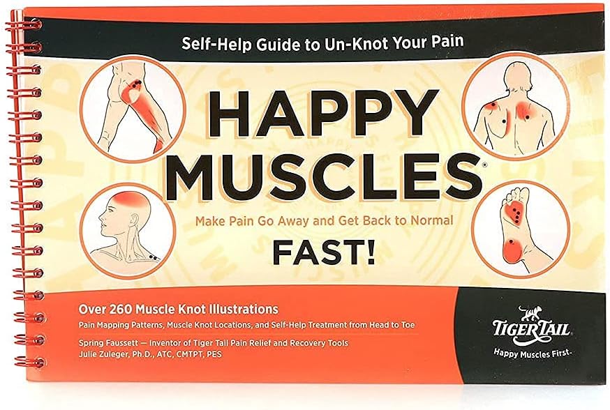 Tiger Tail Bundle: 18in Portable Massage Stick Portable Roller + Happy Muscles Book