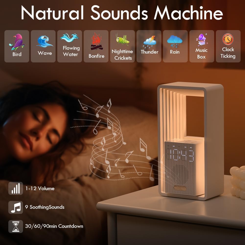 WILIT Digital Alarm Clock, Sunrise Alarm Clock with Nightlight, 9 Sleep Aid Sounds, White Noise Sounds Machine, Dimmable Display, Snooze,USB Charging Port,Gift for Women,Men,Teens,Kids,Travel