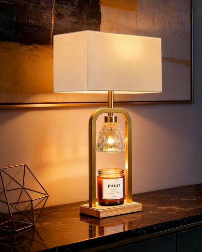 PoKat Gold Table Lamp Candle Warmer, Candle Warmer Lamp with Timer Dimmer, Wax Light Warming Table Lamp for Jar Candles, Modern Bedside Lamp for House Warming Home Decor Living Room, Bulb Included