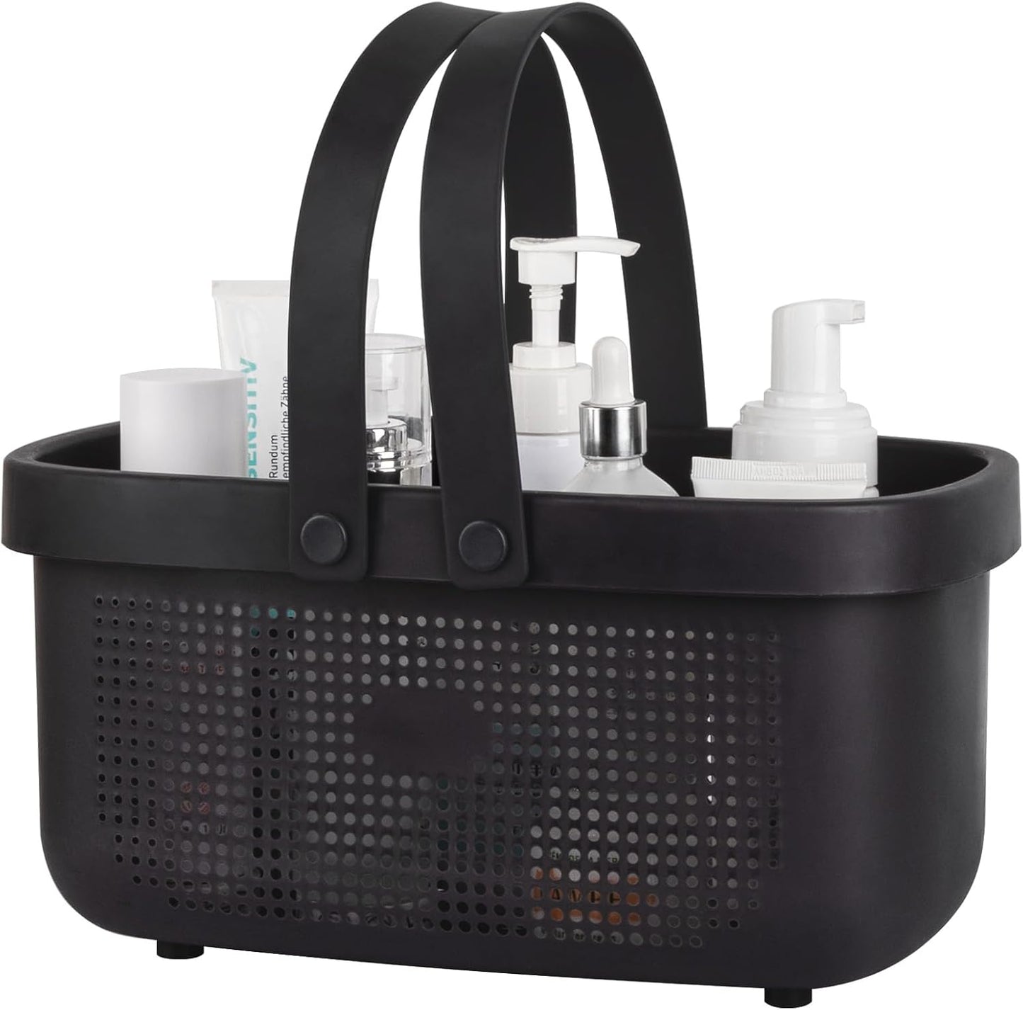 JiatuA Plastic Storage Basket with Handle Portable Shower Caddy Tote Organizer Basket Bin for Bathroom Kitchen Dorm Room Bedroom, Green | Sturdy Drainage Large Capacity Organizer Basket with Silicone Handles for Bathroom Kitchen Bedroom College Dorm