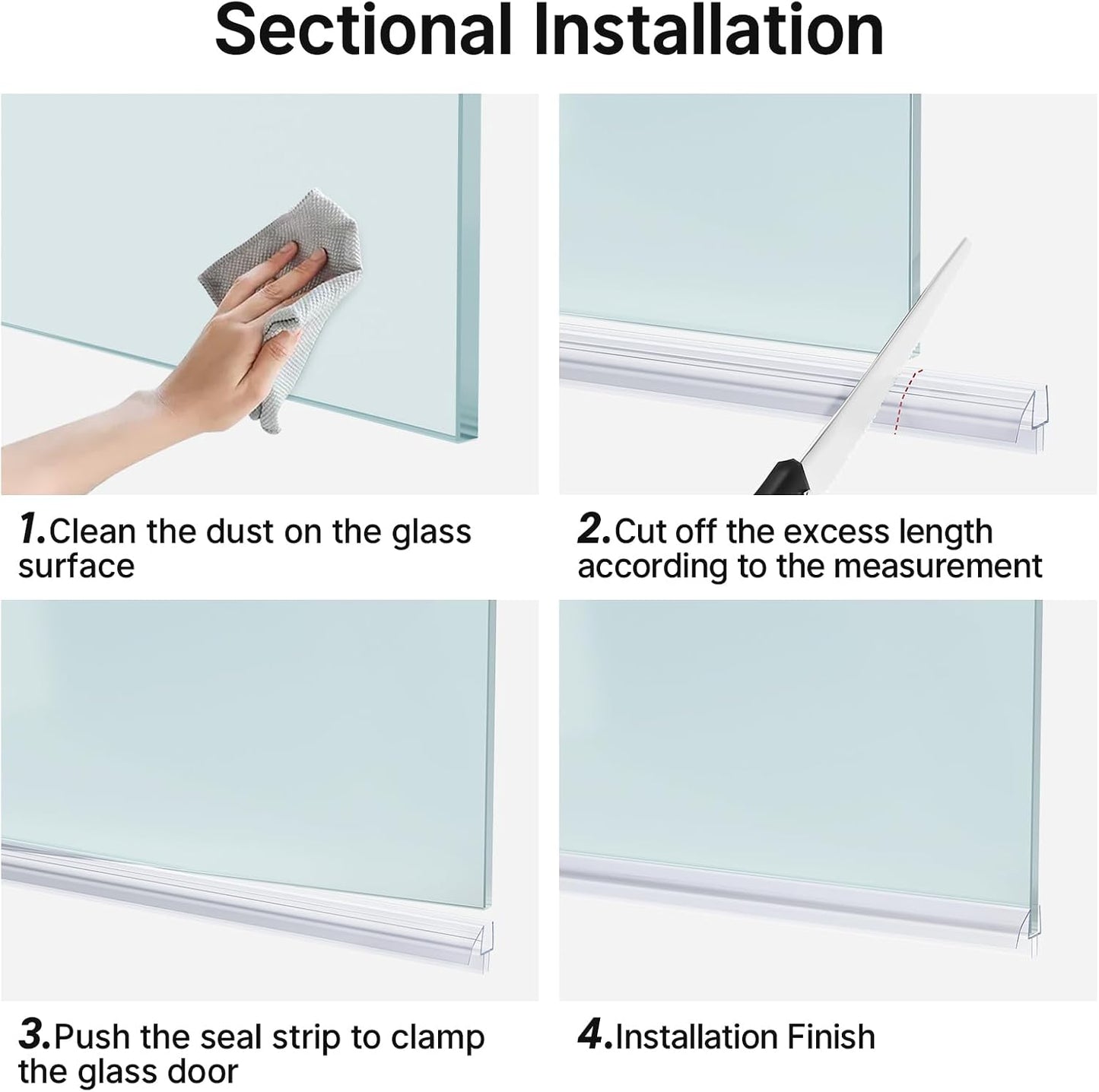 AmazerBath Frameless Shower Door Bottom Seal 39 inch (Set of 2) - Clear, Suitable for 3/8 Inch Glass, Modern Style