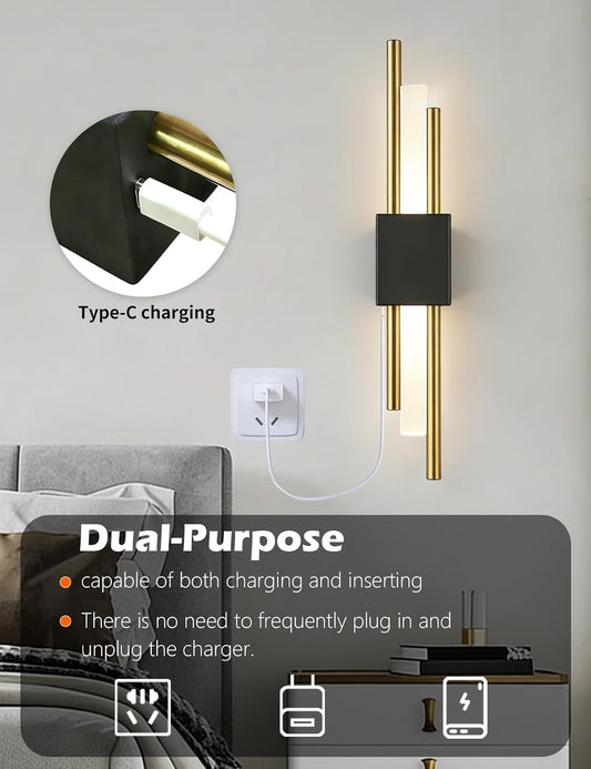 USB Rechargeable Wall Sconces Set of 2, Wireless Cordless Wall Lamp with Dimmable Timer, No Wiring Needed Mounted Wall Light, Modern Decor wall lights for Living Room, Bedroom, Study, Corridor