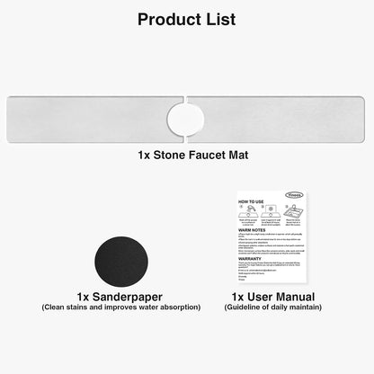 Premium Stone Faucet Mat for Kitchen Sink, 30" x 4" White | Quick Drying & Water Absorbent, Sink Splash Guard Tray for Prevents Moisture Buildup