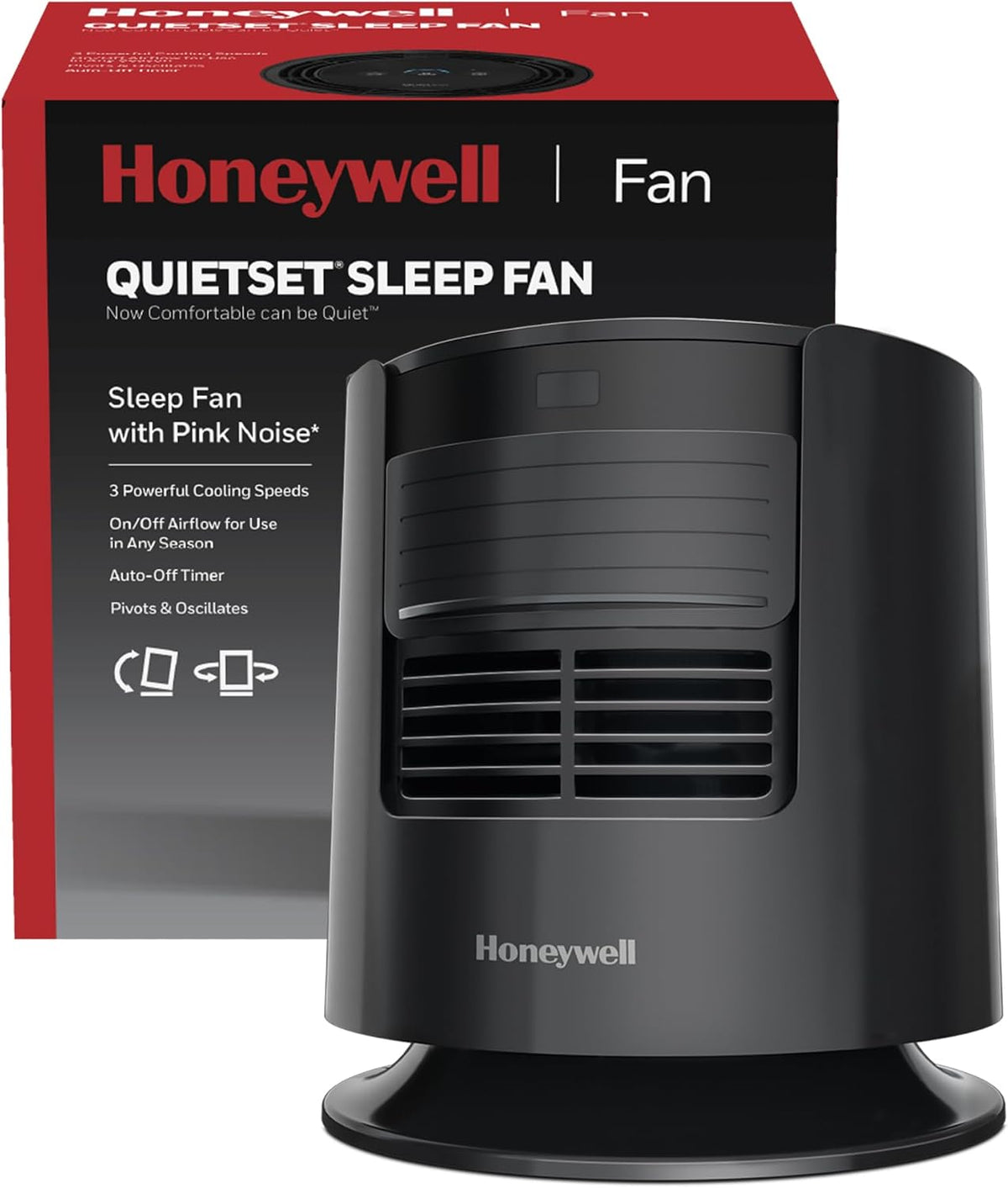 Honeywell QuietSet Personal Sleep Fan Noise Machine with Pink Noise, Black