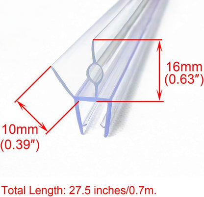 Frameless Shower Door Bottom Seal with Drip Rail for 3/8"(10mm) Glass, Length 27.5"/0.7m, Glass Door Sweep Stop Shower Leaking Clear