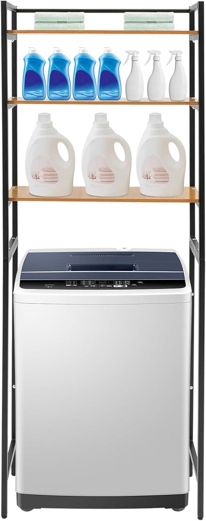 3-Tier Laundry Room Storage Shelf,Over Washer and Dryer Shelves,Floor Standing Washing Machine Storage Rack,White,Marbling