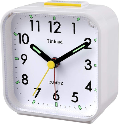 Tinload Small Battery Operated Analog Travel Alarm Clock Silent Non Ticking, Gentle Wake, Ascending Beep Sounds, Snooze,Lighted on Demand, Easy Set(Black)