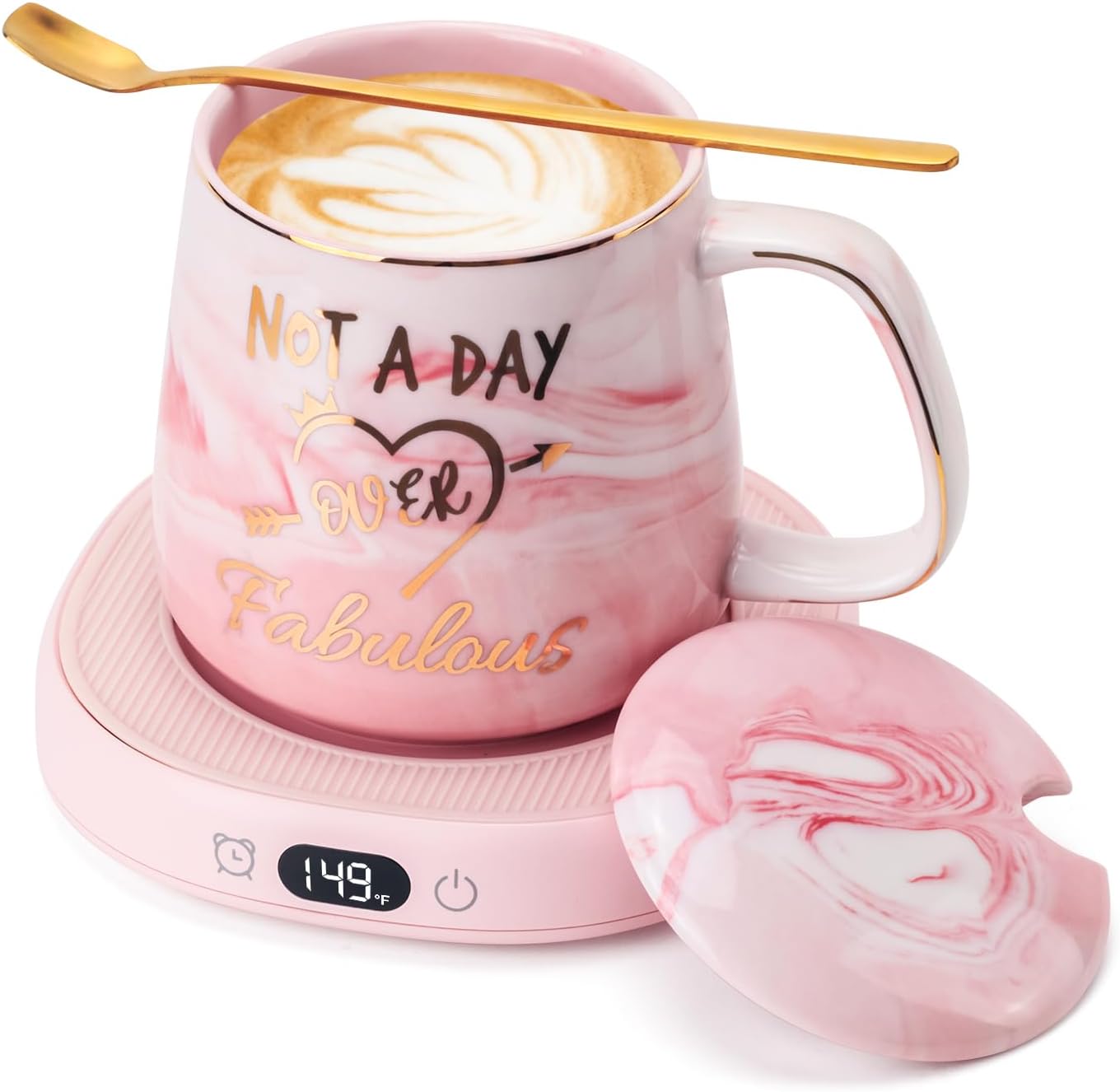 Coffee Mug Warmer & You are Awesome Mug Set, Electric Cup Warmer for Desk | Beverage Warmer Plate for Coffee, Tea, 4 Temperature Setting, 8-Hours Auto Shut Off, 14oz Mug with Spoon & Lid Included