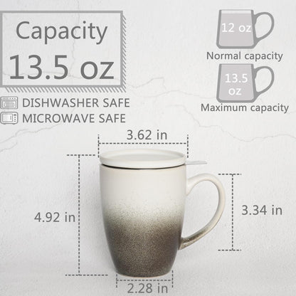 Bosmarlin Ceramic Tea Cup with Infuser and Lid, 13.5 Oz, Loose Leaf Tea Steeper Mug with Strainer, Microwave and Dishwasher Safe, Reactive Glaze (13.5 Oz, Pale Green)