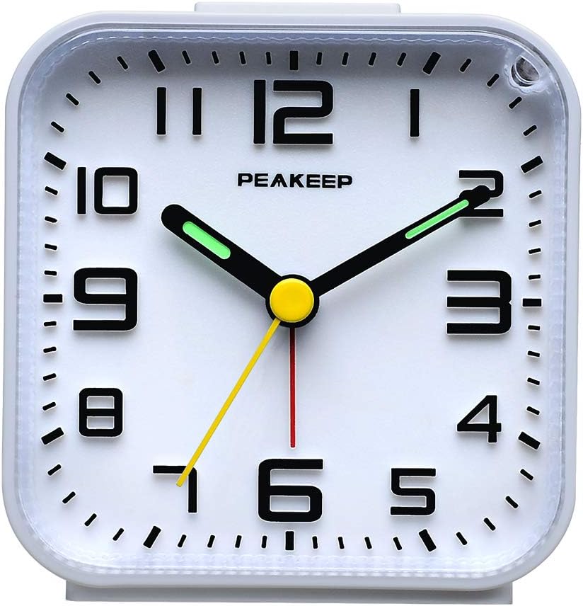 Peakeep Small Battery Operated Analog Travel Alarm Clock Silent