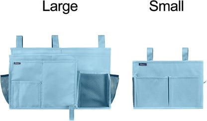 Surblue Bedside Caddy Hanging Organizer Storage Bag Pocket for Bunk, Hospital, College Dorm Rooms, Baby Bed Rails, Camp - 4 Pockets, 2 Hooks (Blue)