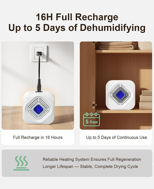 Dehumidifier for Bathroom with Color-Changing Beads, Rechargeable Small Dehumidifier for Closet, Portable Gun Safe Dehumidifier Ideal for Spaces up to 35 Sq.Ft Coverage, Quiet Operation