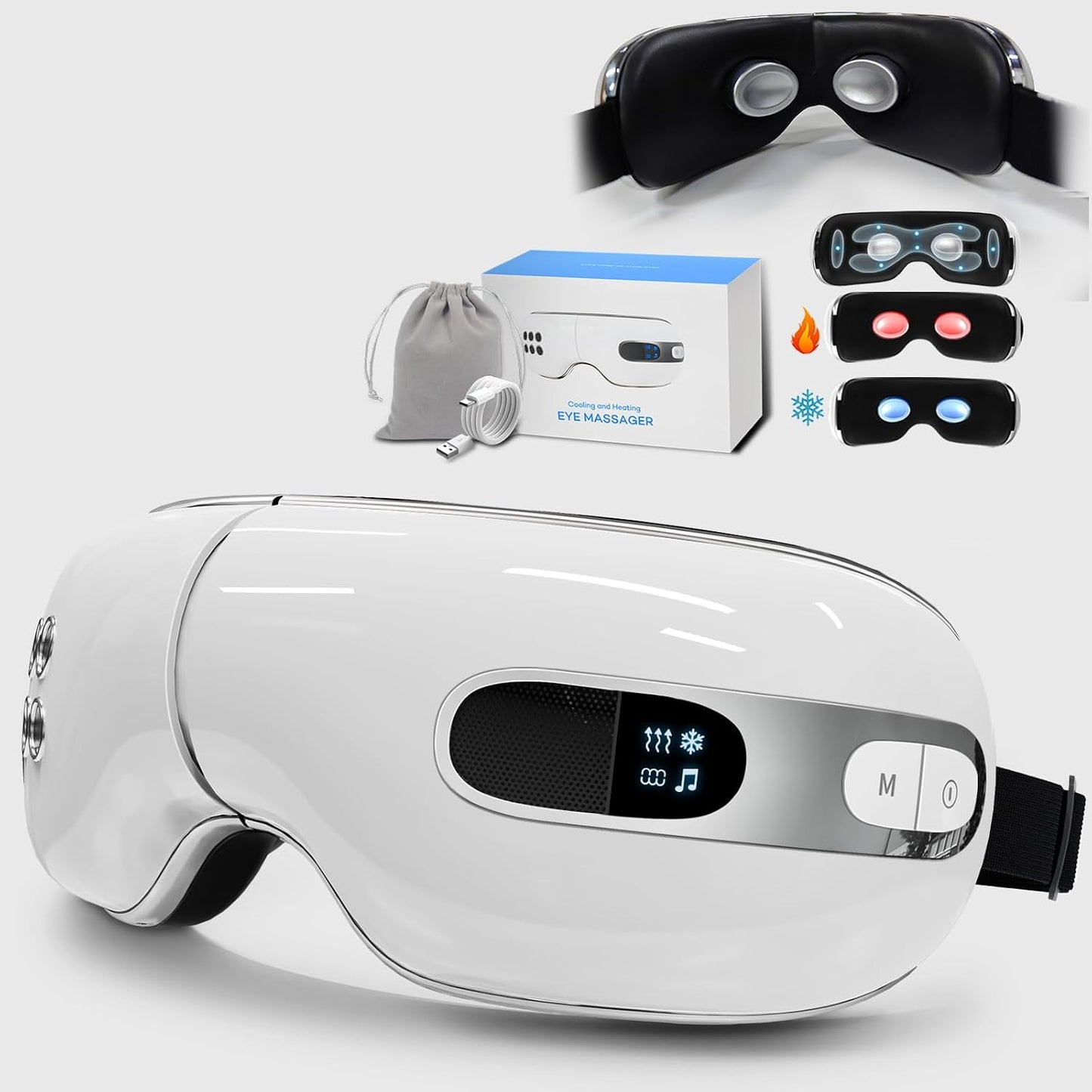 Eye Massager with Heat and Cooling for Migraine Dry Eyes Relief, Rechargeable Bluetooth Music Migraines Relief Eye Massager Improve Sleeping Gifts for Women Men