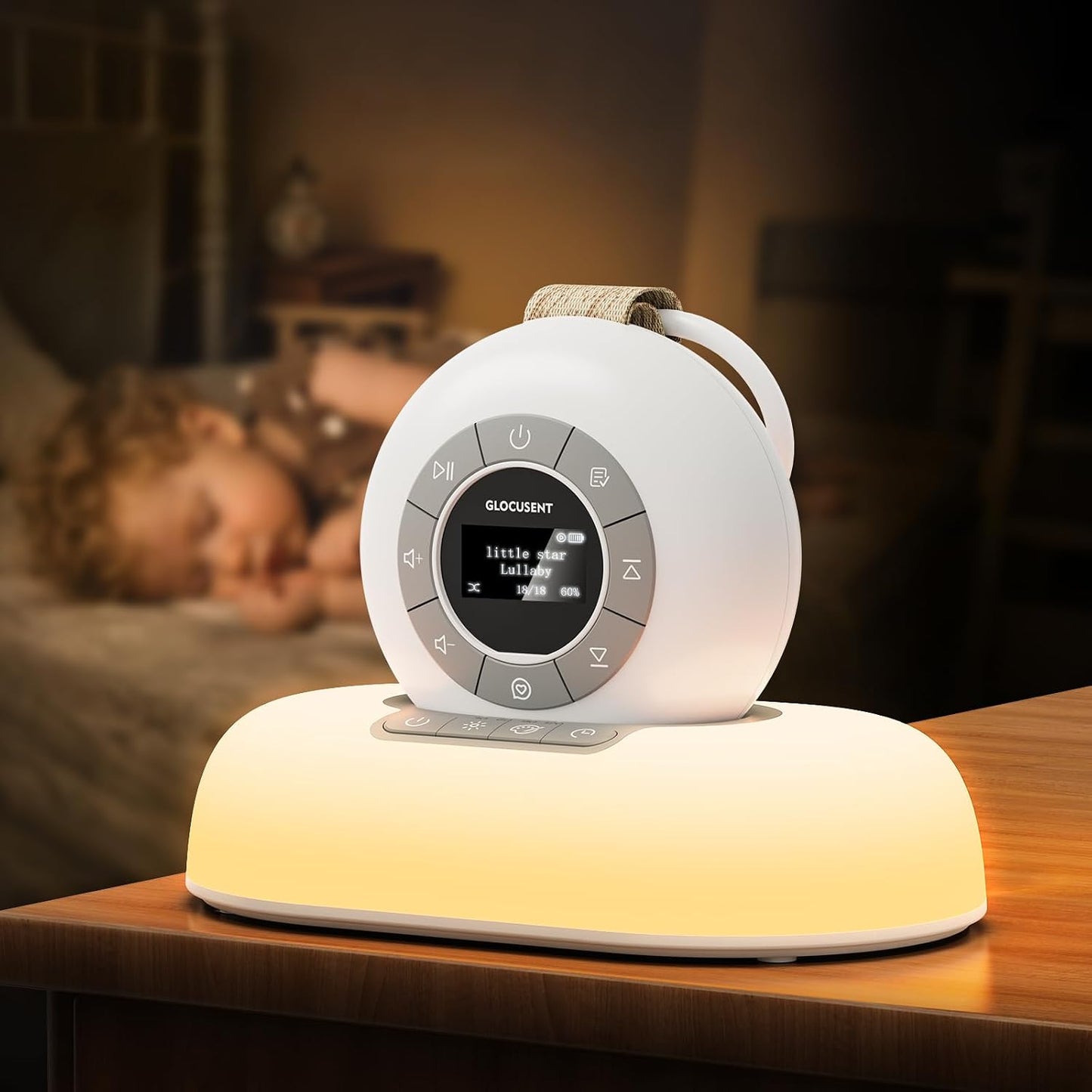 Glocusent 3-in-1 Portable Baby Sound Machine, White Noise Machine for Sleeping, Night Light & Phone Connected Speaker 34 Sounds Timing Function 1000mAh Large Battery Designed for Travel