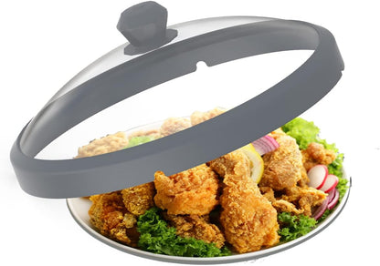 Microwave Glass Cover Splatter Guard Lid with Anti-scald Silicone Handles and Vented Edge for Food Pot Plate Cover 10.5 inch Blue