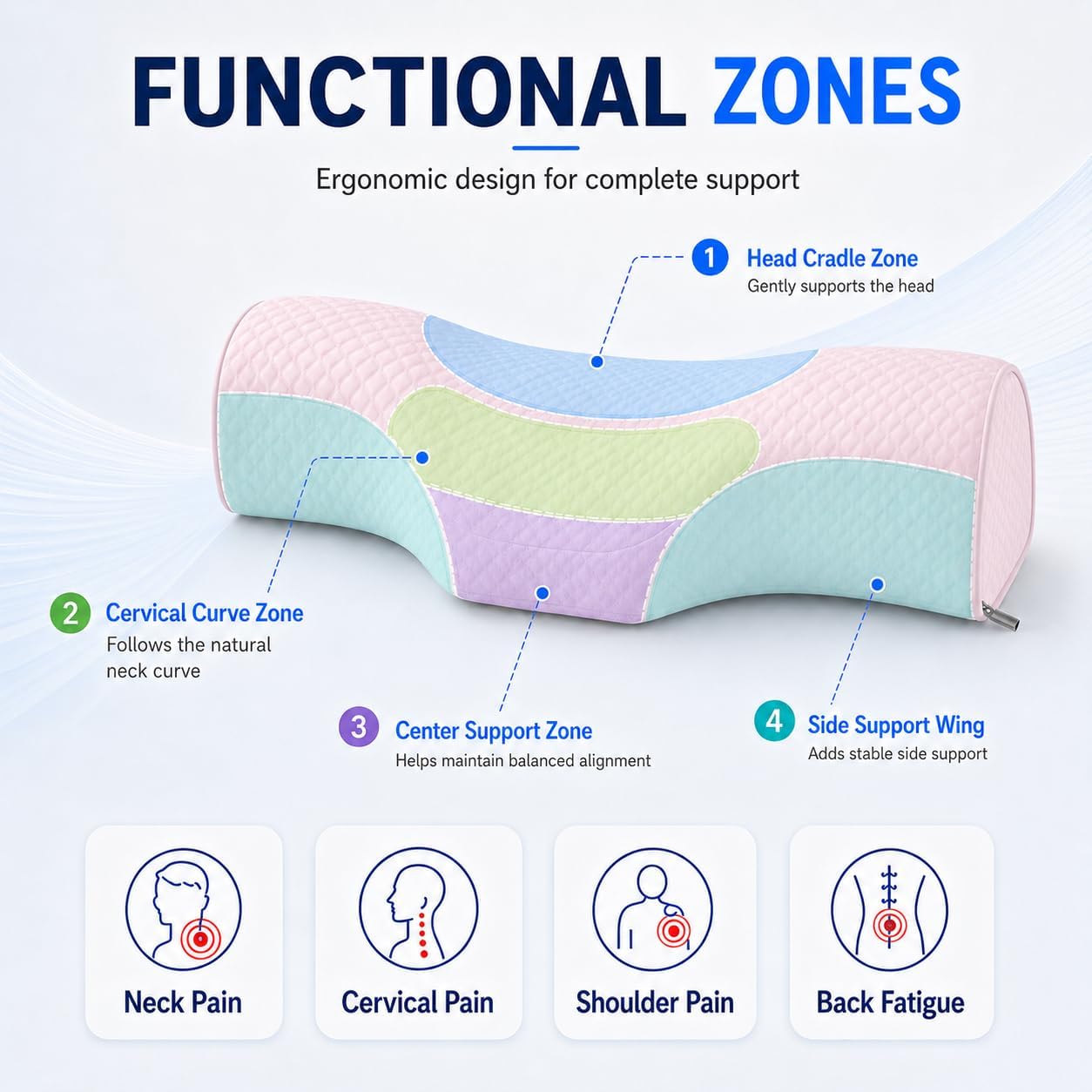 Cervical Neck Pillow, Memory Foam Neck Bolster for Sleeping, Washable Cover | polyester cover, slow rebound foam, magnet filling, raised dot texture, removable washable case, bed office chair travel