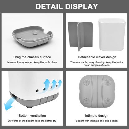 Toothbrush Holder for Bathroom,Plastic Detachable for Easy Cleaning Multi-Functional Storage,3 Slots Anti-Slip Electric Toothbrush and Toothpaste Organizer Caddy for Bathroom Vanity,Countertop (Grey)