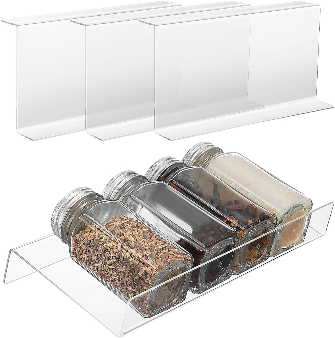 DECHOUS Spice Drawer Organizer: 4 Tier Expandable Clear Acrylic Spice Rack Organizer for Cabinet and Kitchen Drawer Insert - Seasoning Organizing Rack for Storage - 9" to 18" Adjustable