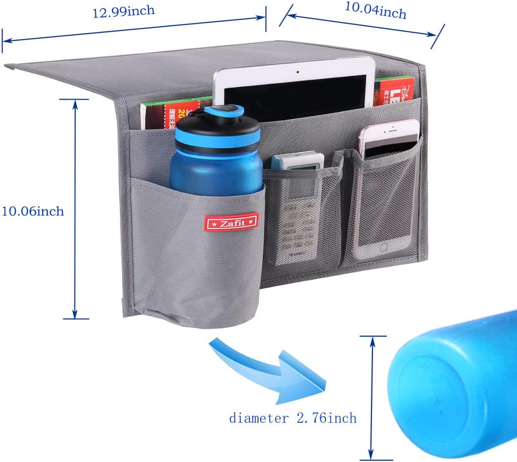Zafit 5 Pockets Bedside Caddy, Bedside Storage Organizer for Water Bottles, Magazines, Phone, Glasses (5 Pockets-Grey)