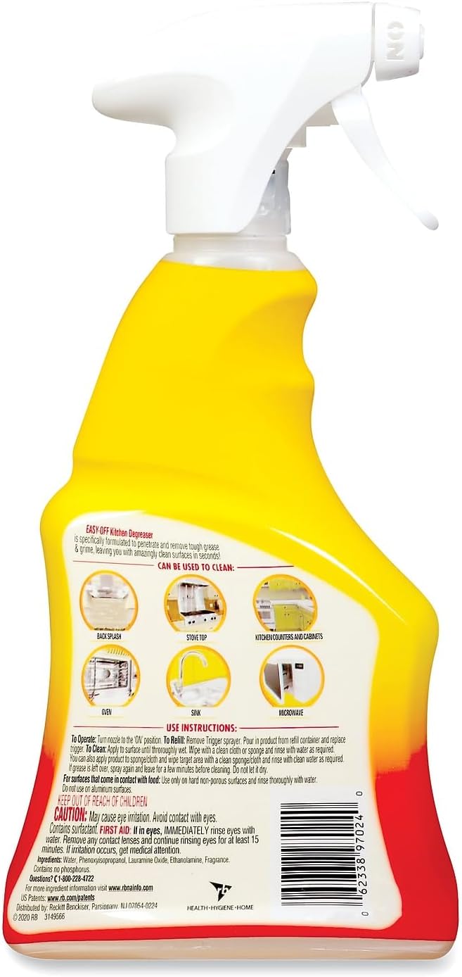 Easy Off Specialty Kitchen Degreaser Cleaner, Clear, Lemon, 16 Fl Oz