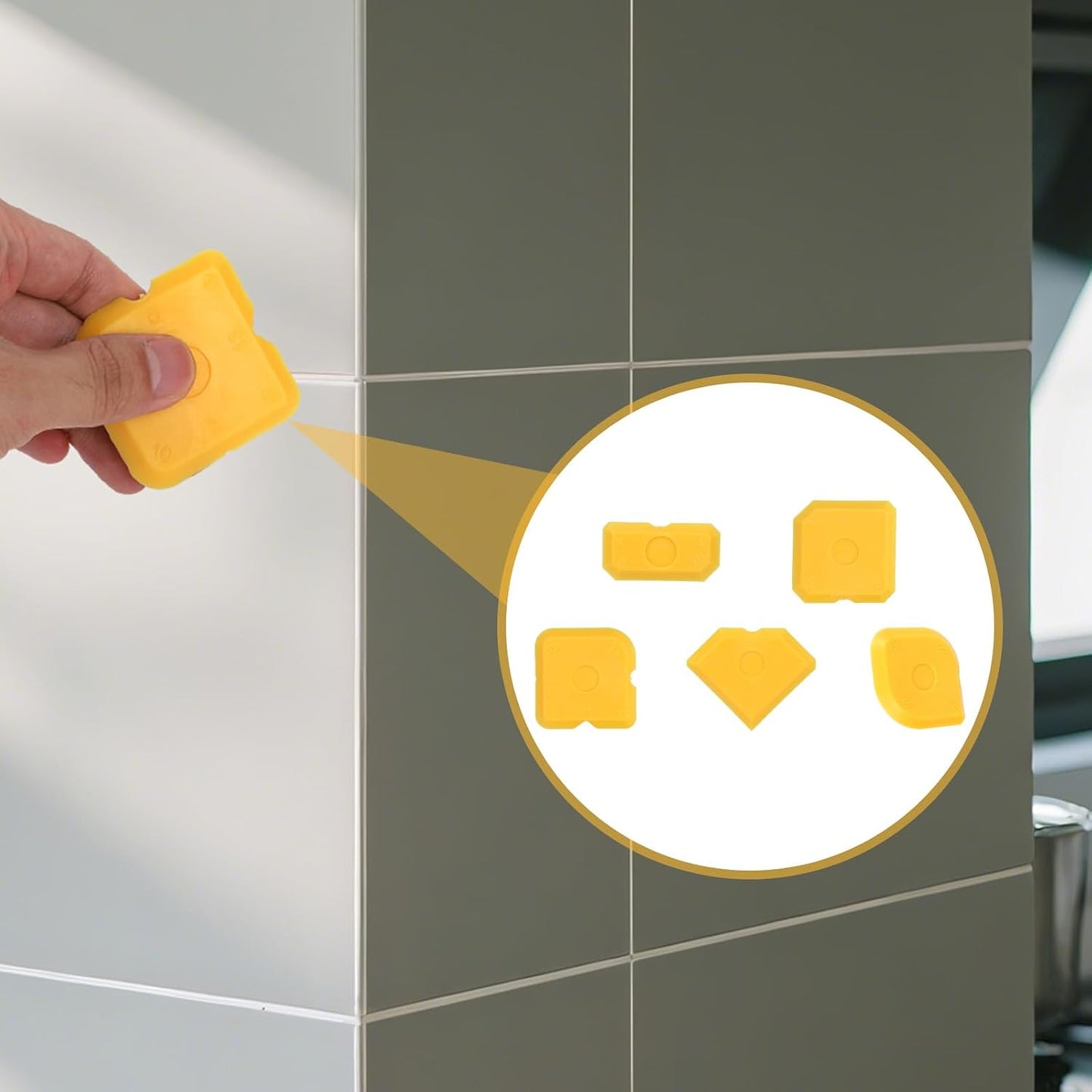 10pcs Silicone Cramer Spreader Caulking Tool Kit, Sealant Profiling Finishing Smoothing Tool Caulk Remover Grout Scraper Mastic Applicator for Kitchen Bathroom Floor Window Sink (Yellow)