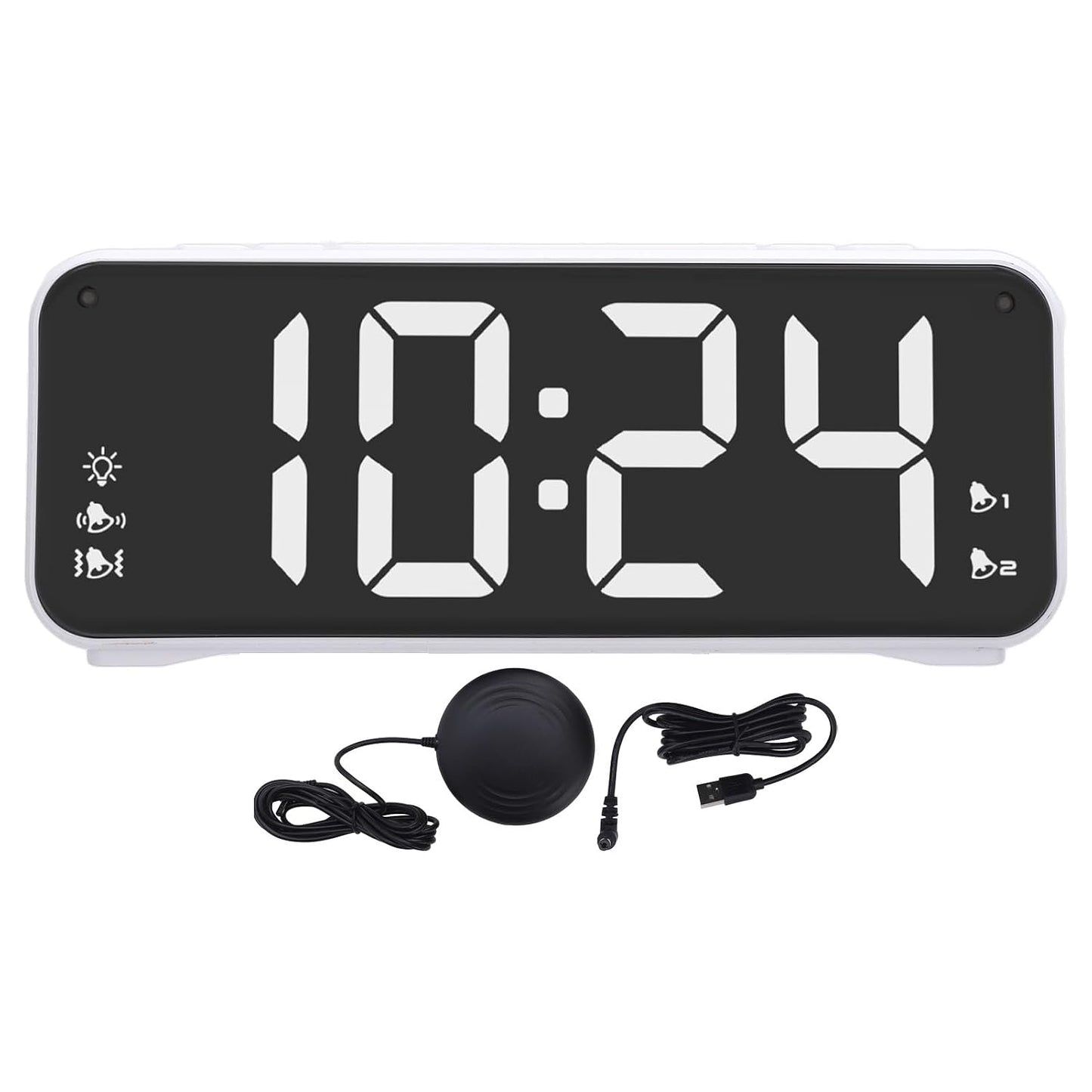 Dioche Extra Loud Dual Alarm Clock with Bed Shaker Powerful Vibrating Alarm Clock for Heavy Sleepers Large LED Display Adjustable Brightness Snooze Function ABS Material
