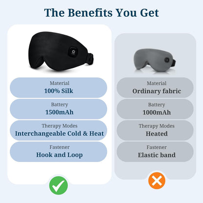 100% Silk Wireless Heated Eye Mask with Cooling & Washable Shells-Black